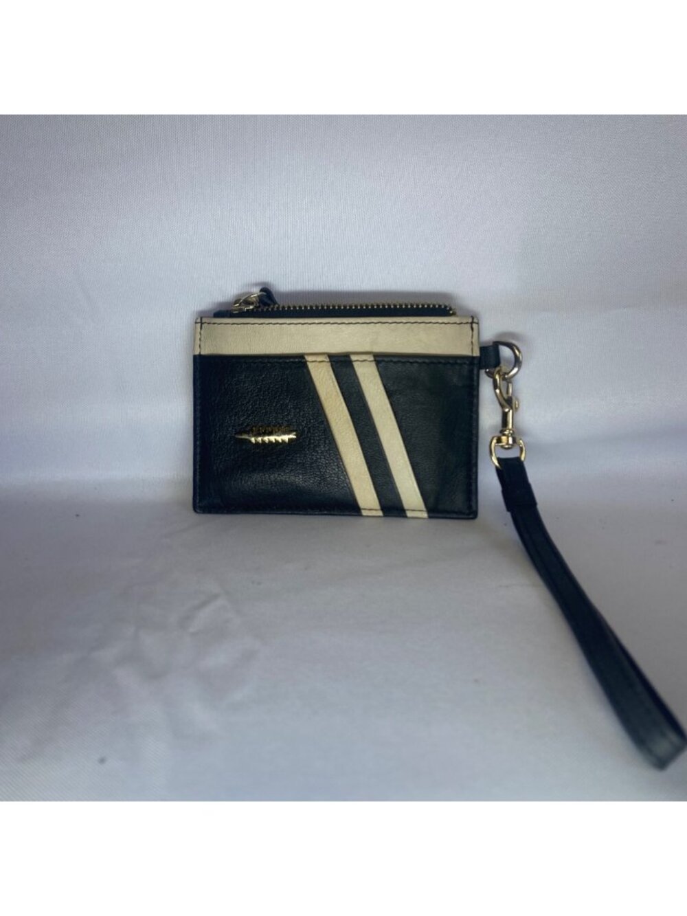 Thacker Amber Wallet Card Case Wristlet Genuine Leather Black Beige Single Strap